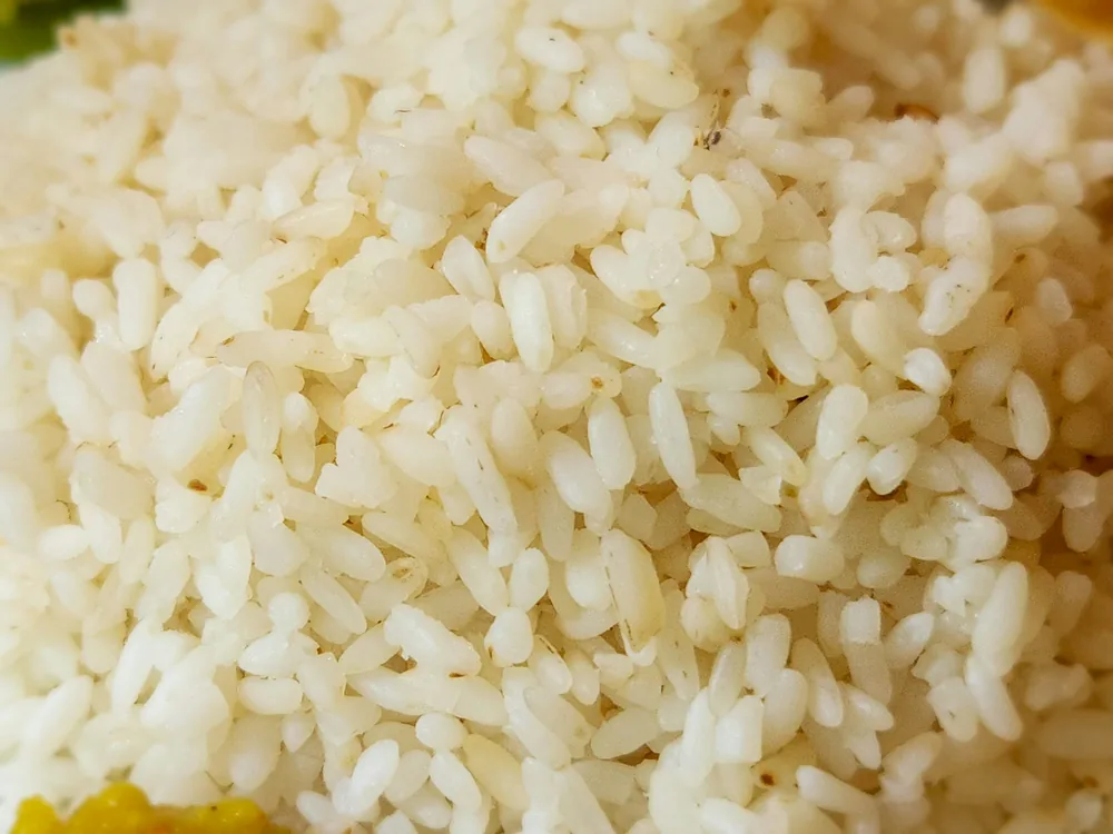 Cooked white rice, close up
