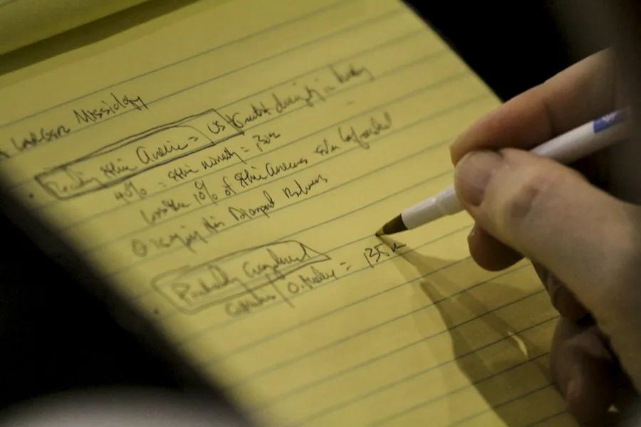 Writing an order down on paper before calling