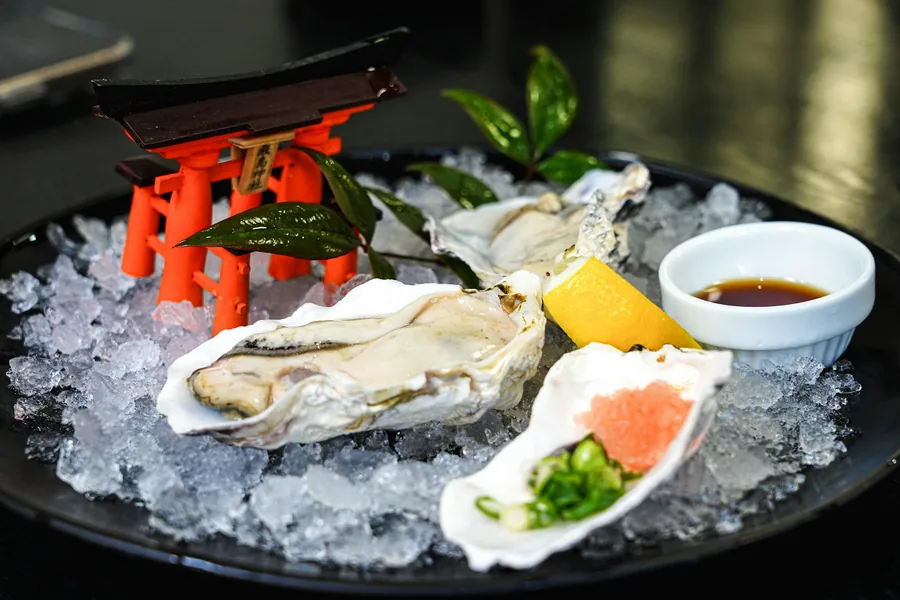 Fresh oysters served on ice