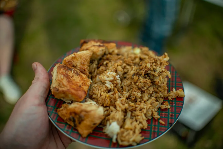 Fried chicken served with rice