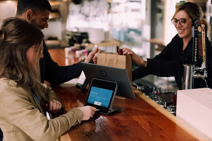 Paying by card at a counter