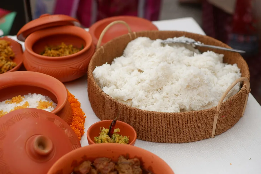 A large basket of rice served for a group