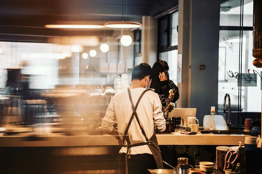 A restaurant counter during lunchtime service