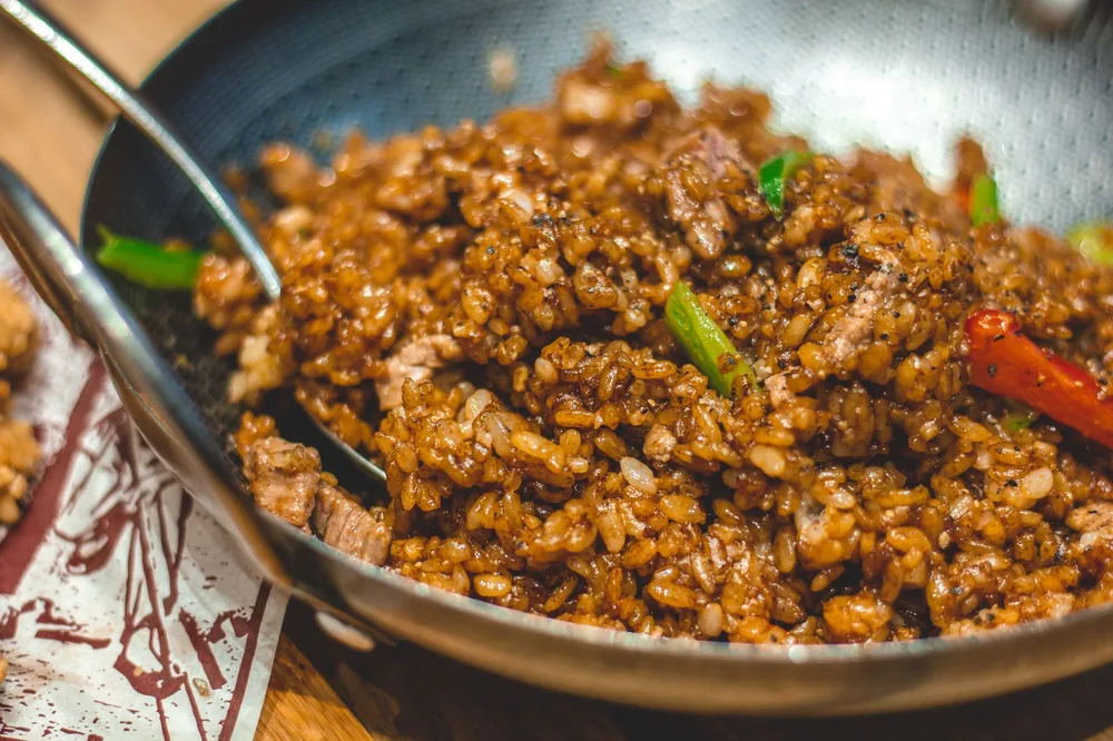 Rice frying in a wok