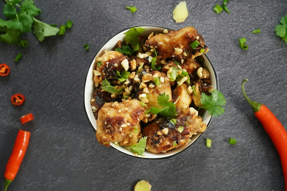 A Kung Po style chicken dish with chillies and peanuts