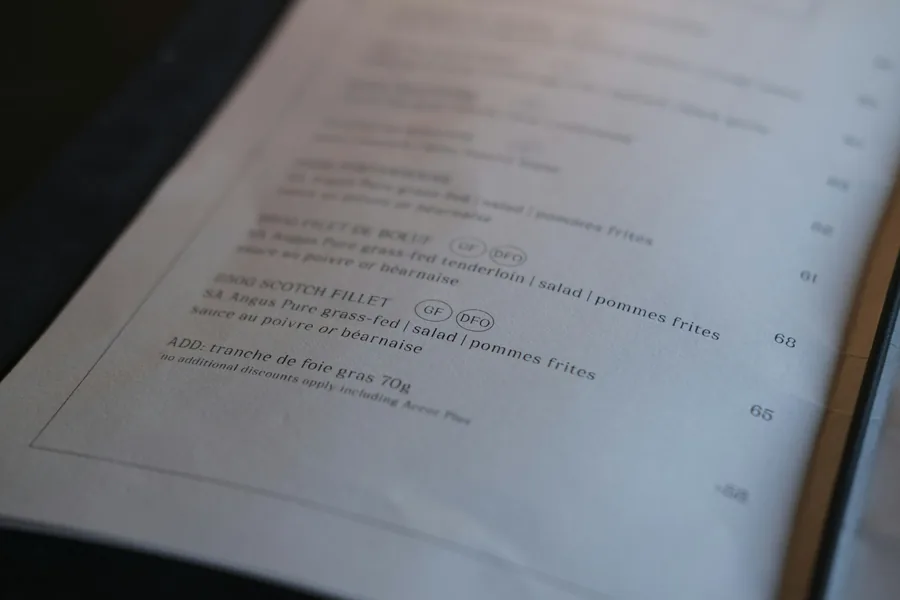 A close view of a restaurant menu page