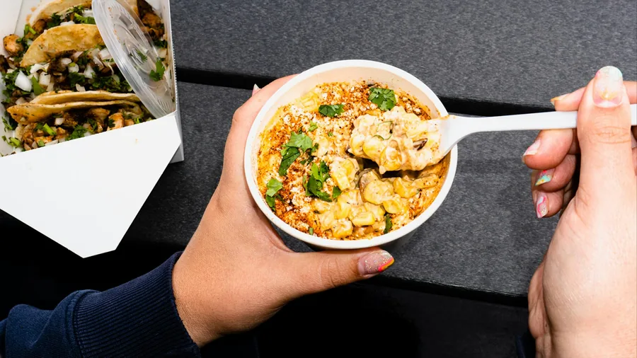 Rice packed in a takeout container
