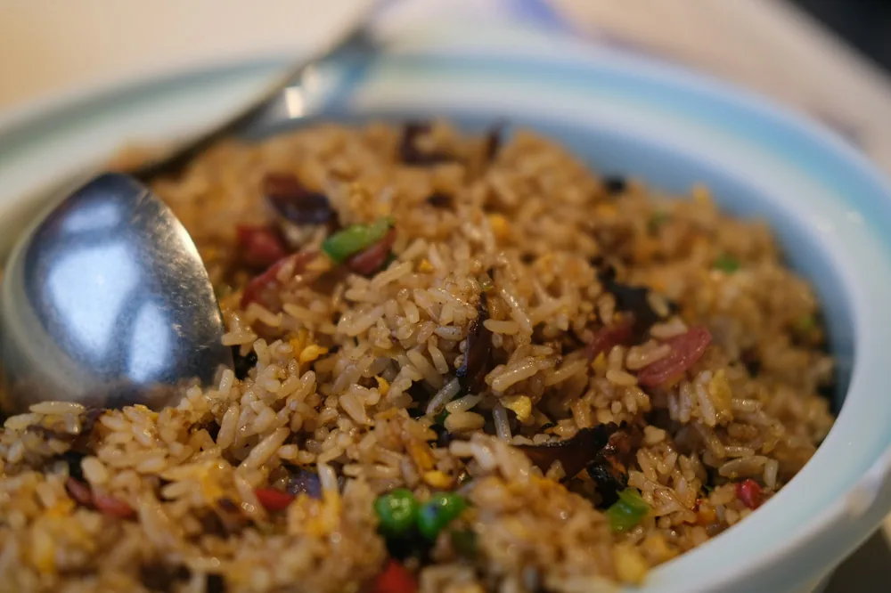 Leftover fried rice in a container