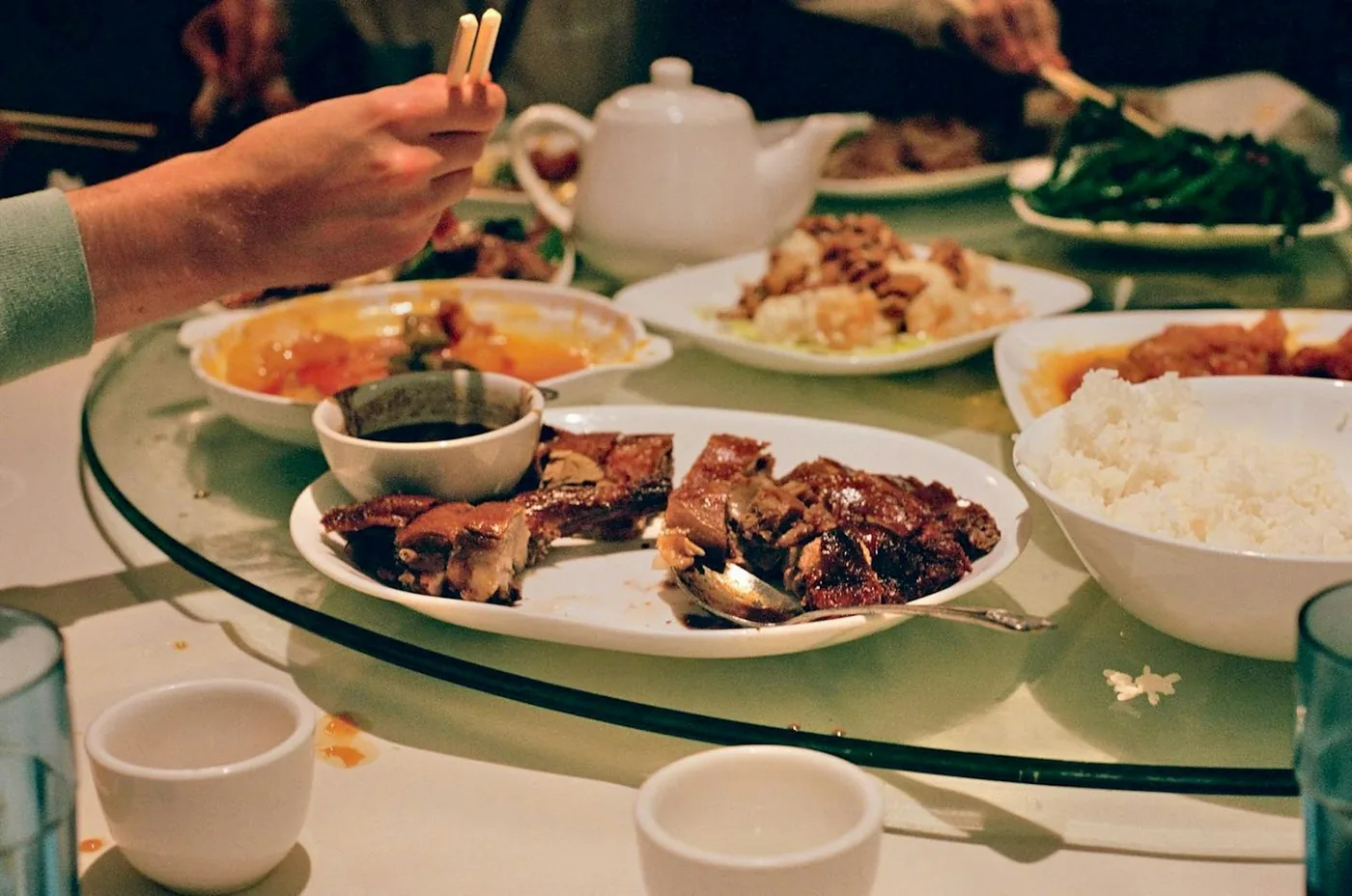 A large shared meal spread across a table