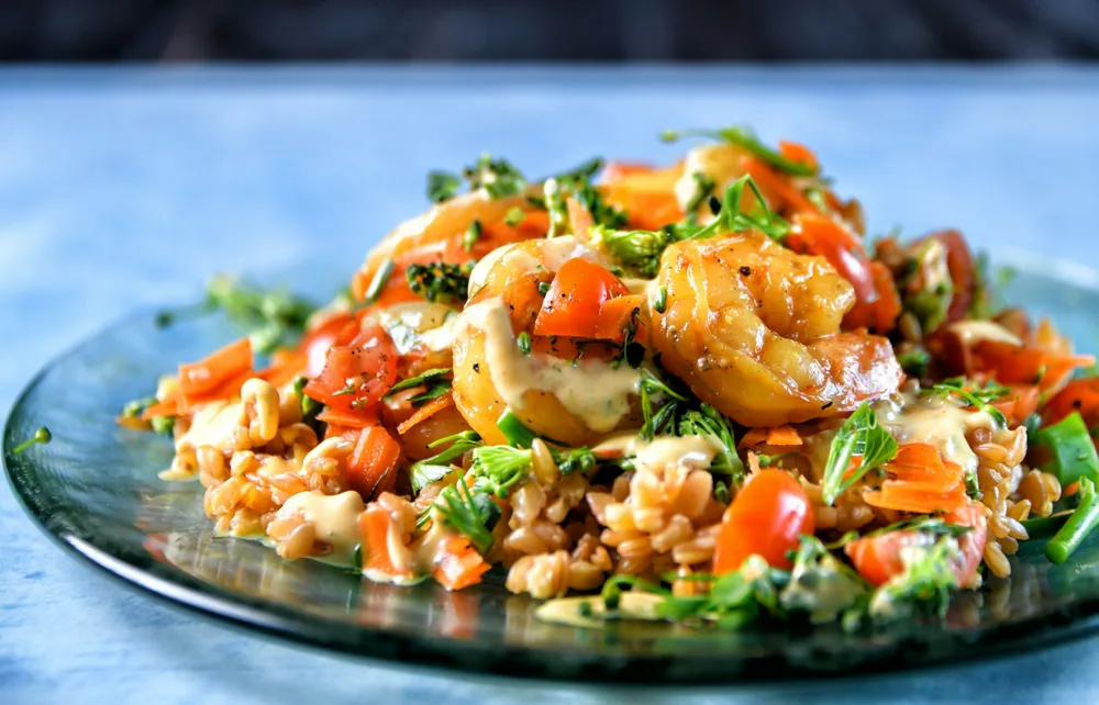 Shrimp fried rice on a plate