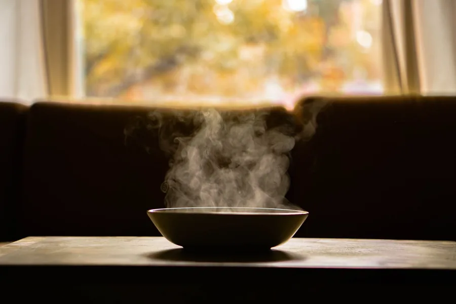 Steam rising from a hot dish