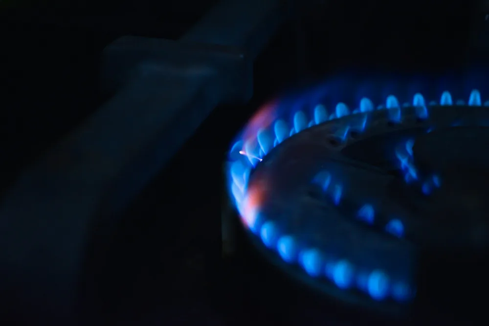A gas burner running at high heat