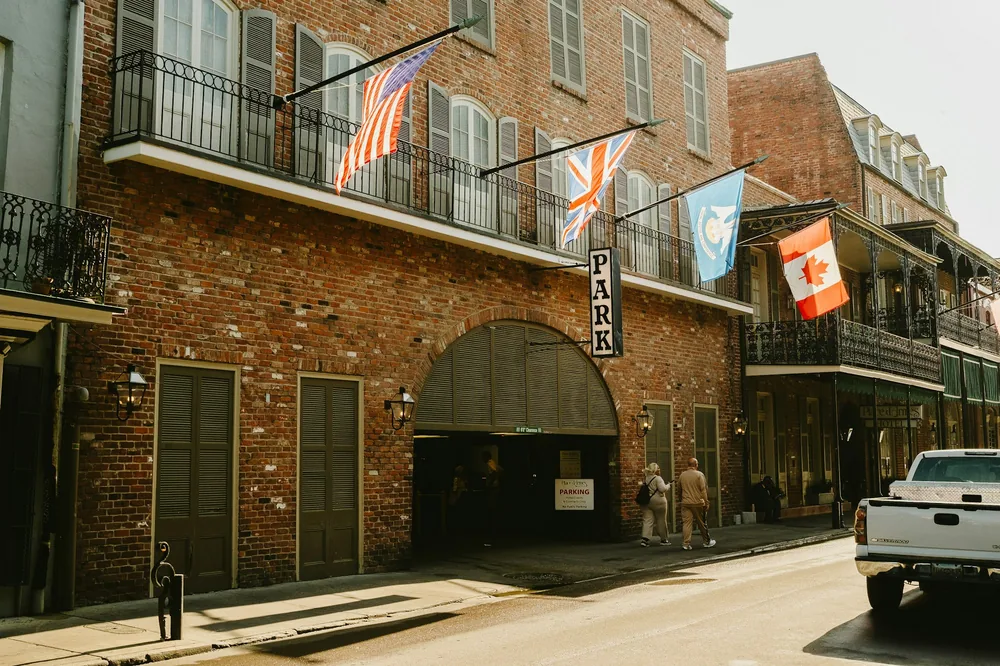 A street of balconied buildings in the French Quarter, New Orleans