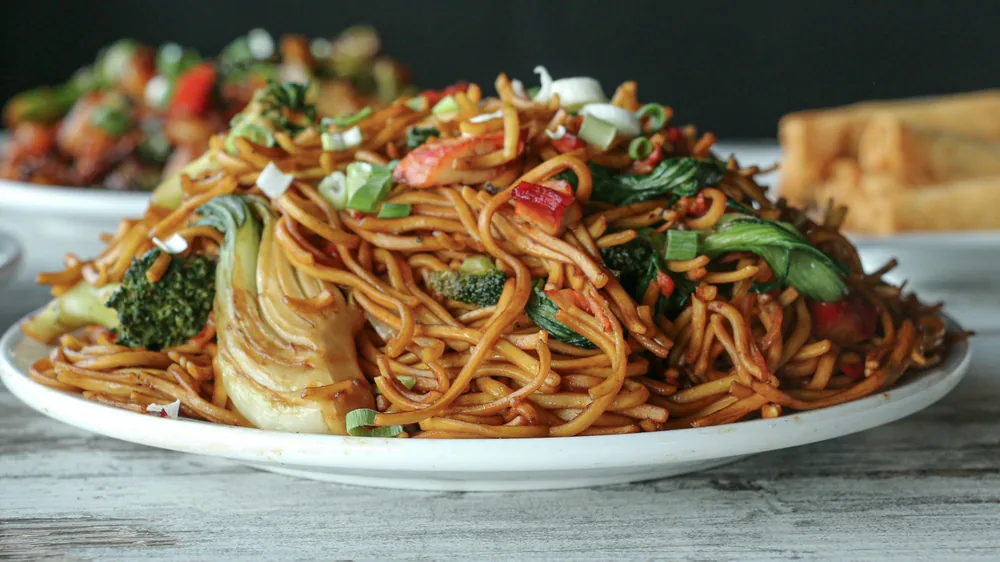 Stir fried noodles with vegetables on a plate