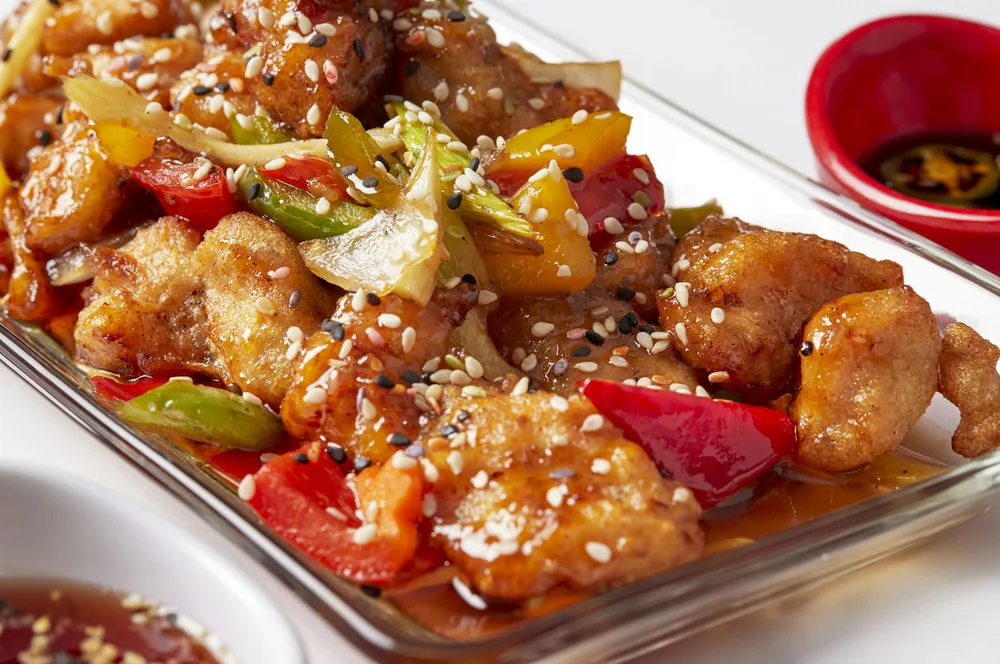Sweet and sour chicken with peppers